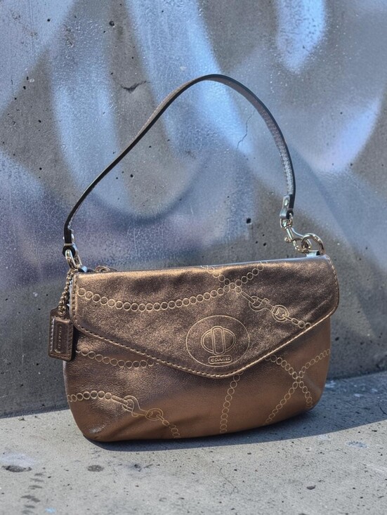 Coach Handbags - Coach Leather Metallic Silver Chain-Embossed Demi Flap Shoulder Bag